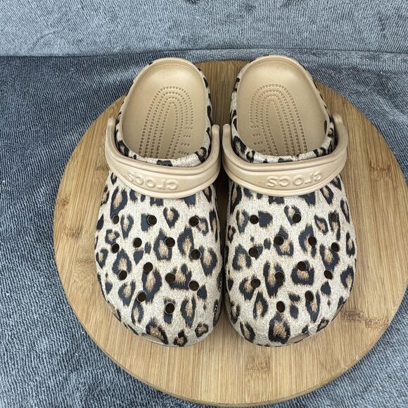 Crocs Classic Clog Shoes Womens 9 Womens 7 Leopard Print Tan Slip On Comfort - Picture 6 of 10